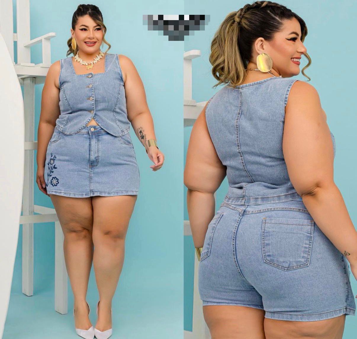 Ensemble jupe short Bleu clair Flor